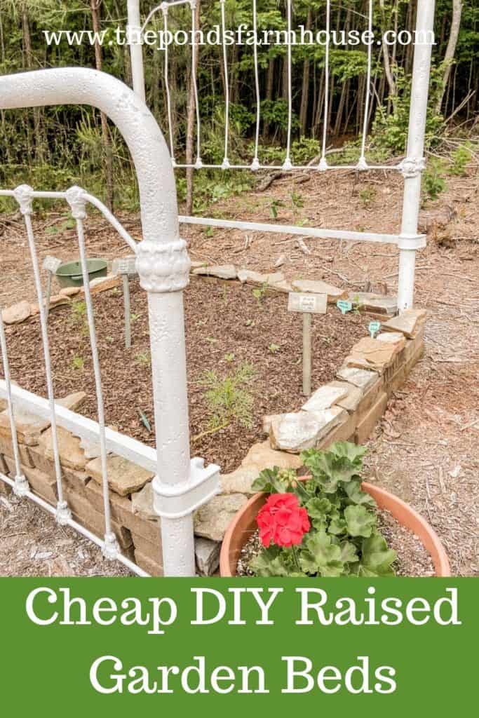 DIY Raised Garden Bed Ideas using an old bed frame and field rock.