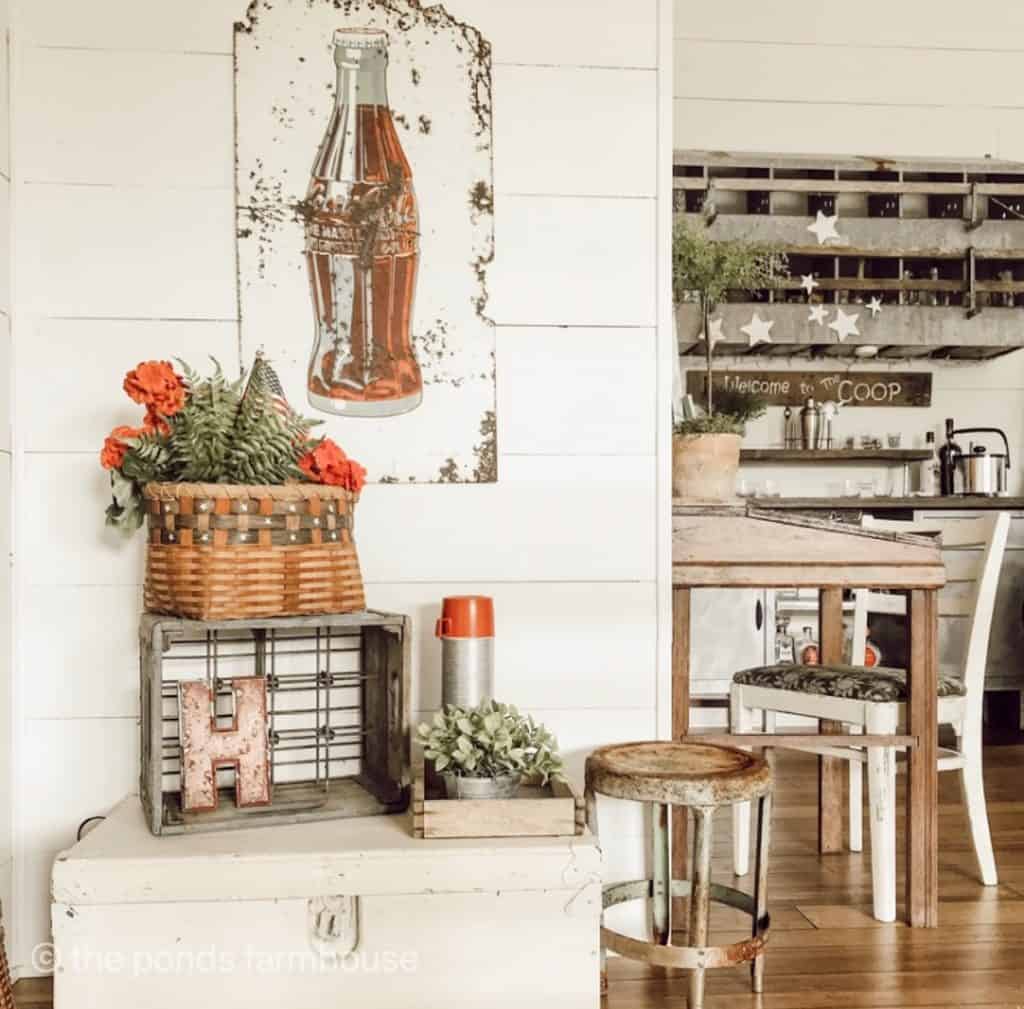 Farmhouse style patriotic decorating in the industrial loft.