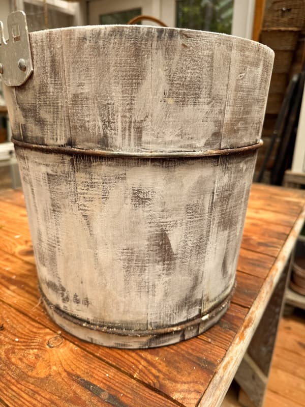 recycled ice cream churn with white wash paint