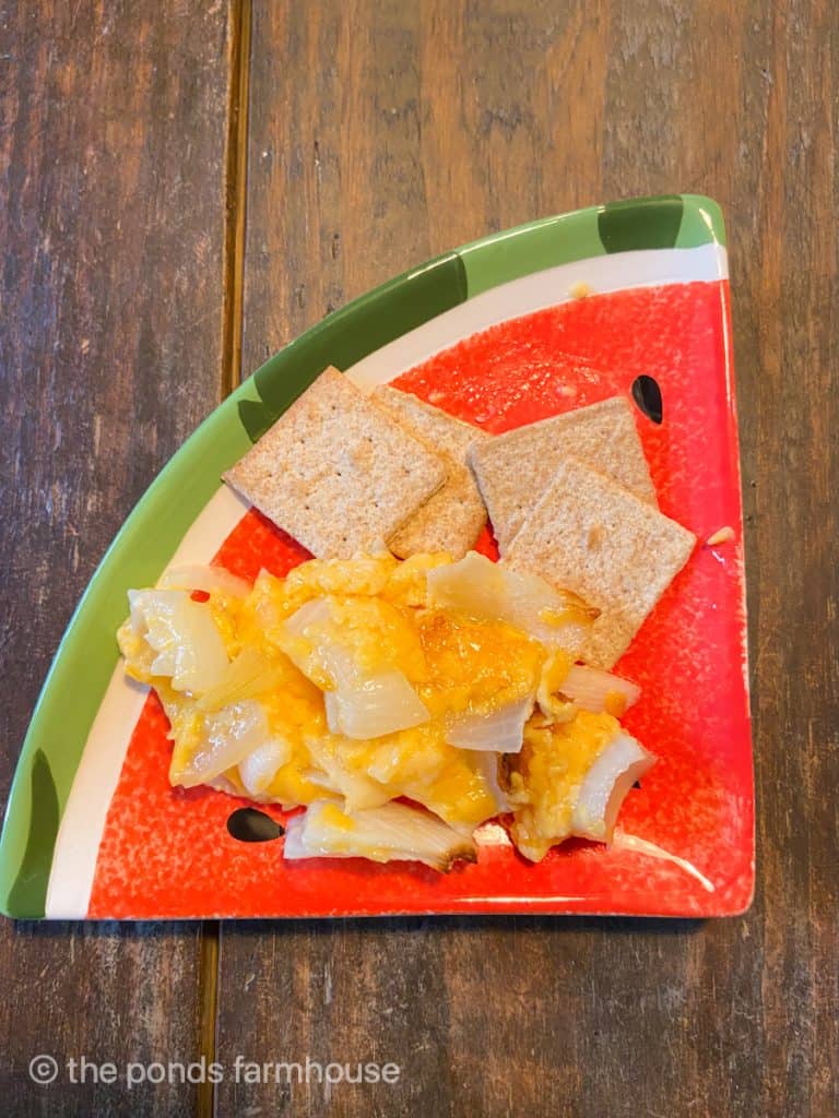 Joan's Onion Dip Recipe on watermelon plates