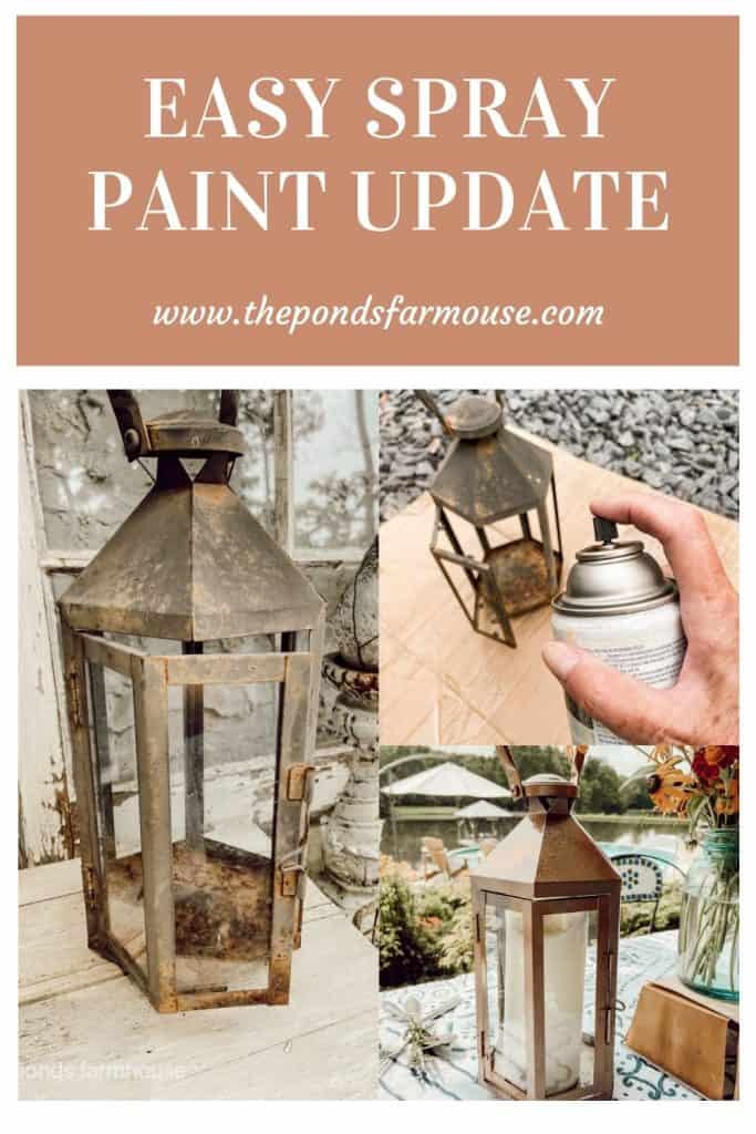 outdoor lanterns spray painted copper for Summer outdoor picnic table setting.