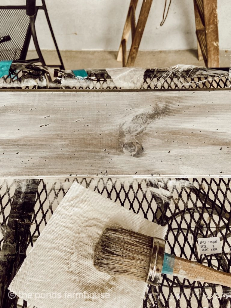 Use a dry brush technique to achieve a white wash effect on pine wood.  