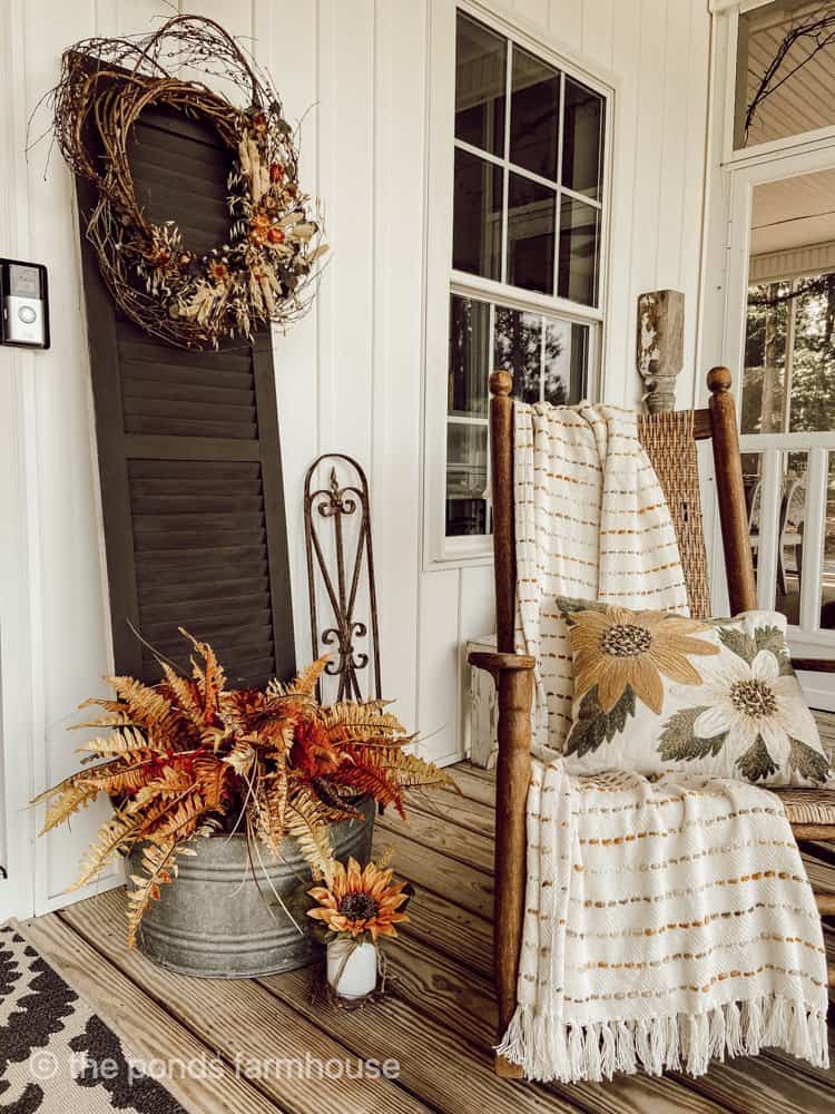 Galvanzied vintage tubs serve as planters on Farmhouse Front Porch.