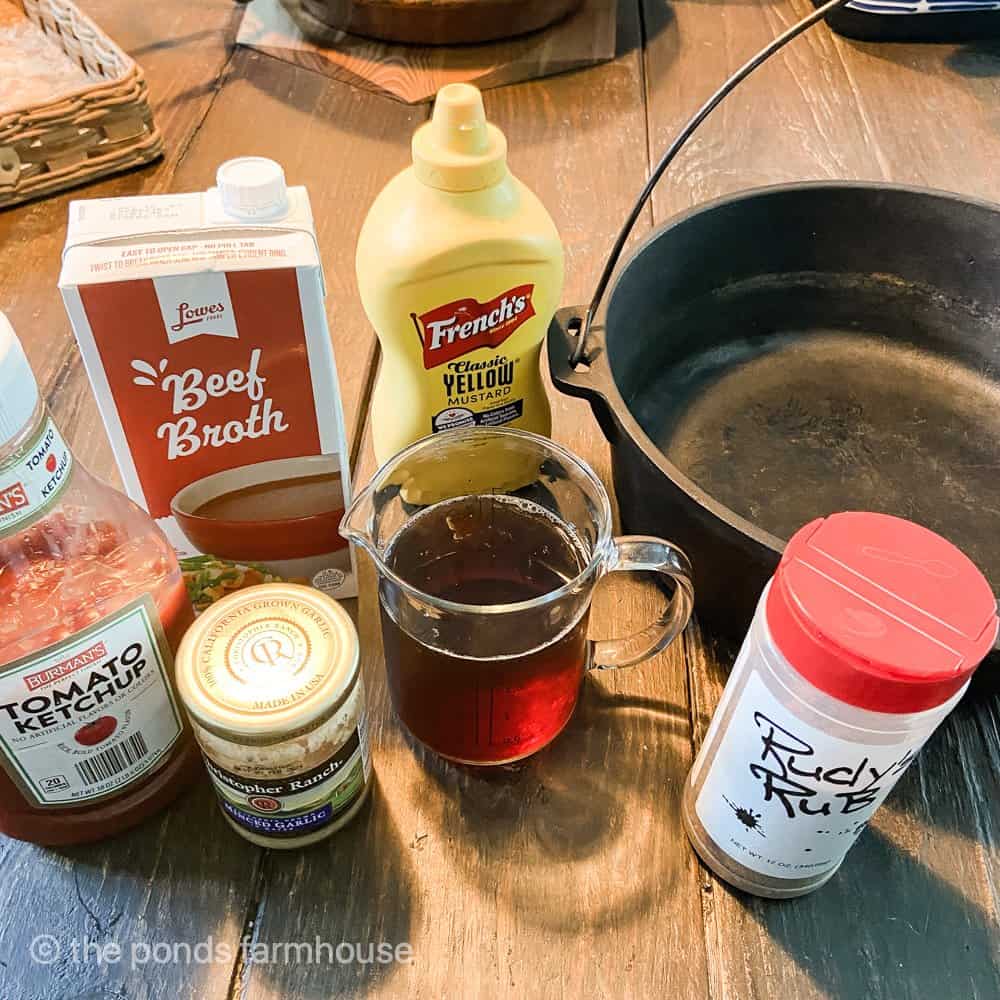 Ingredients for Brad's Pulled Pork Recipe in a Cast Iron Dutch Oven