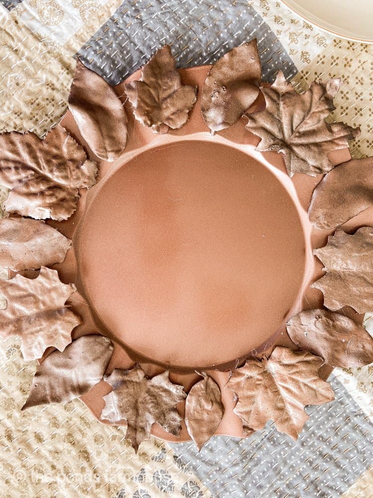 Fall Leaf DIY Plate Chargers painted copper.