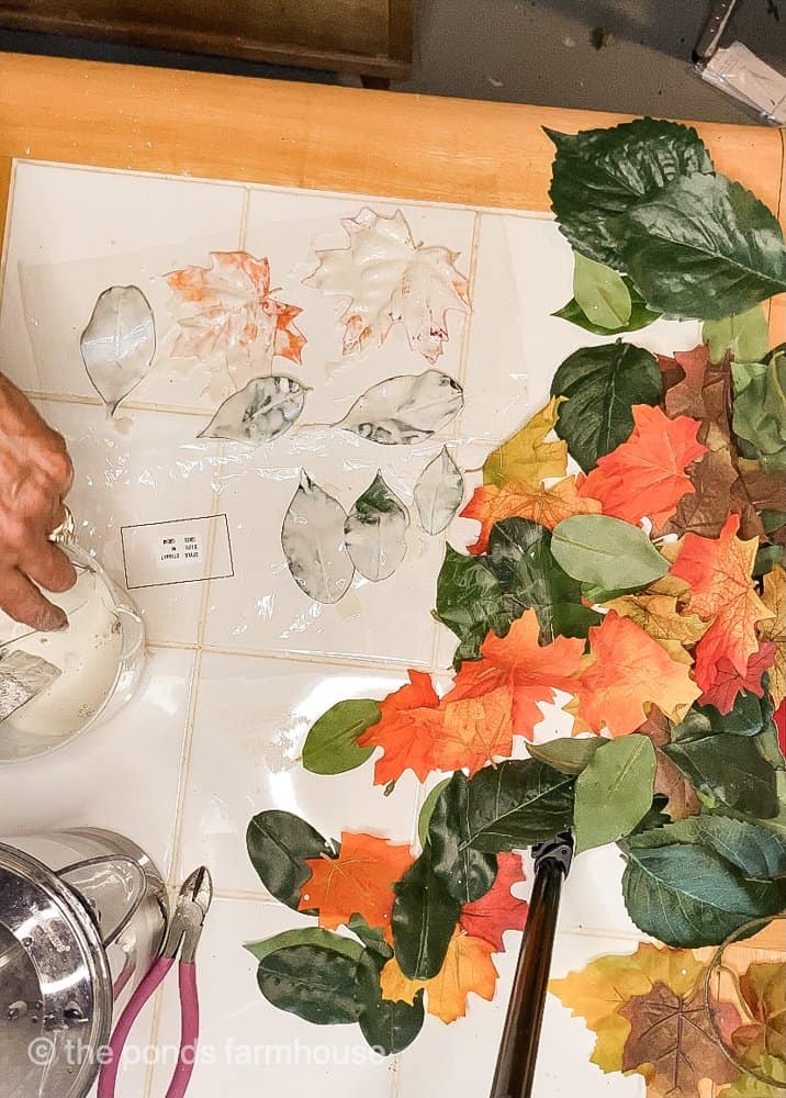 Artificial leaves with plaster of paris for DIY Fall Plaster Leaves tutoriall