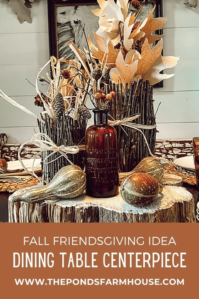 Friendsgiving Centerpiece made of recycled materials and foraged supplies for fall decorating. 