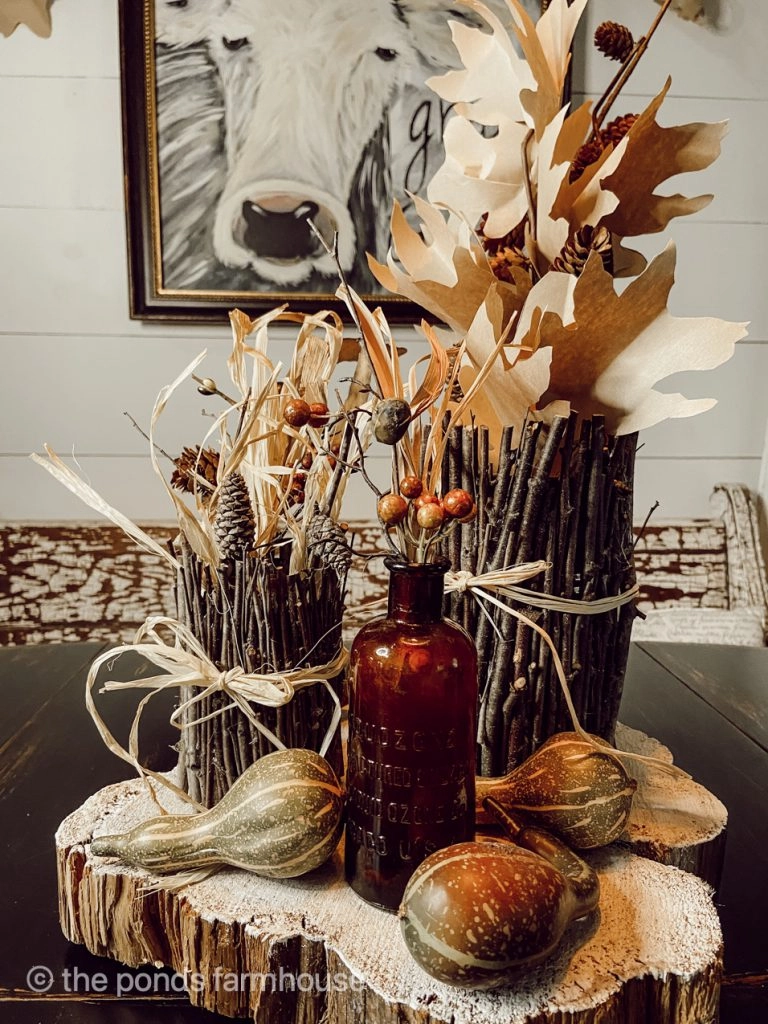 Ideas for Friendsgiving DIY Dining Table Centerpiece for fall decorating and farmhouse-style decor
