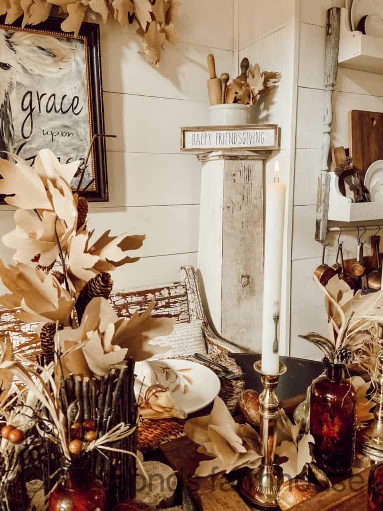 Thanksgiving Table set with diy, vintage and new tableware ideas. 