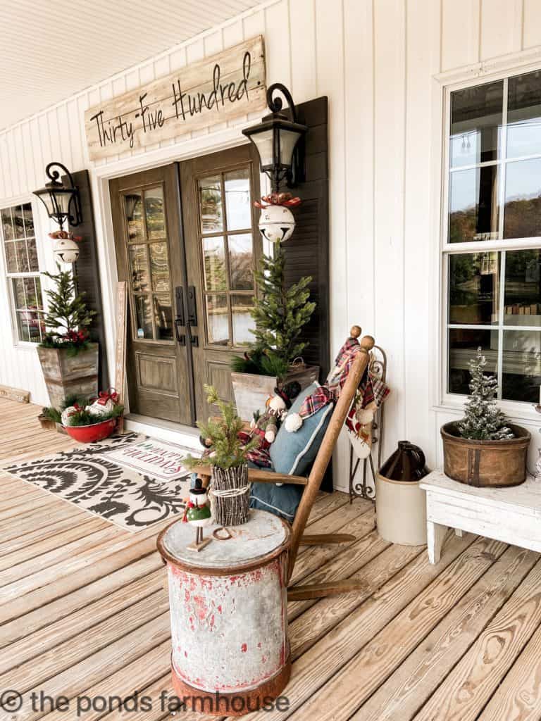 Farmhouse Outdoor and Front Porch Christmas Decorations. Faux DIY planters.
