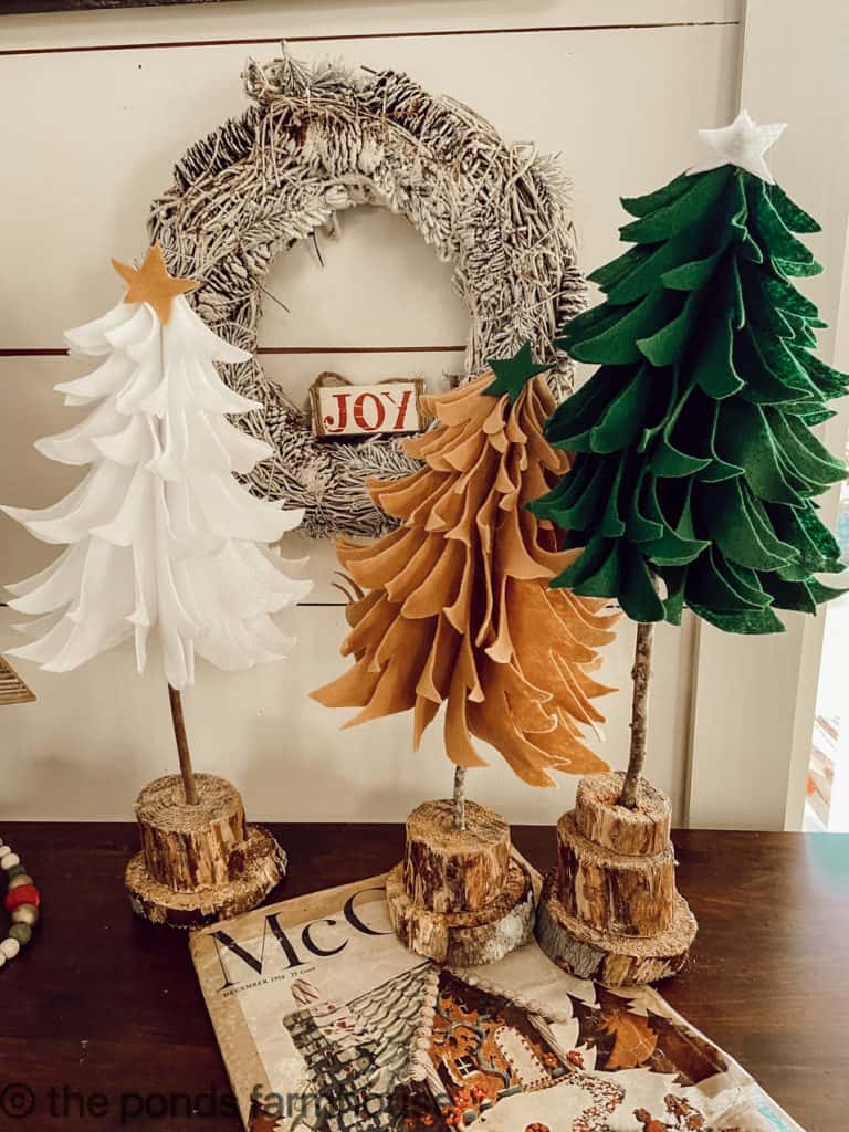 DIY Rustic Felt Christmas Trees Tutorial for farmhouse sustainable Christmas Decorating Ideas