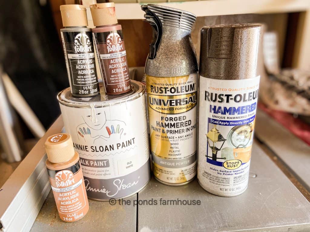 Paint supplies used to create a faux galvanized finish. 

