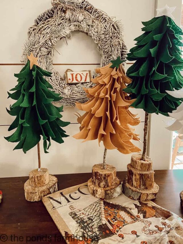 DIY Felt Christmas Trees with wooden bases.