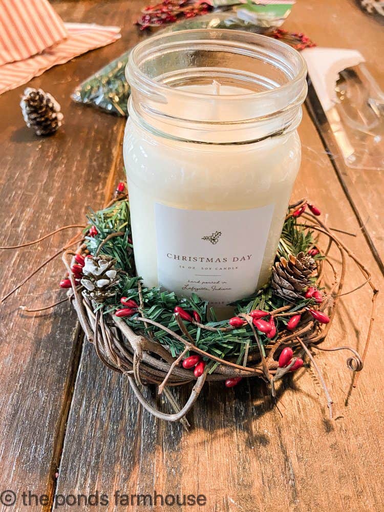 DIY holiday candle ring around a candle make a great gift.