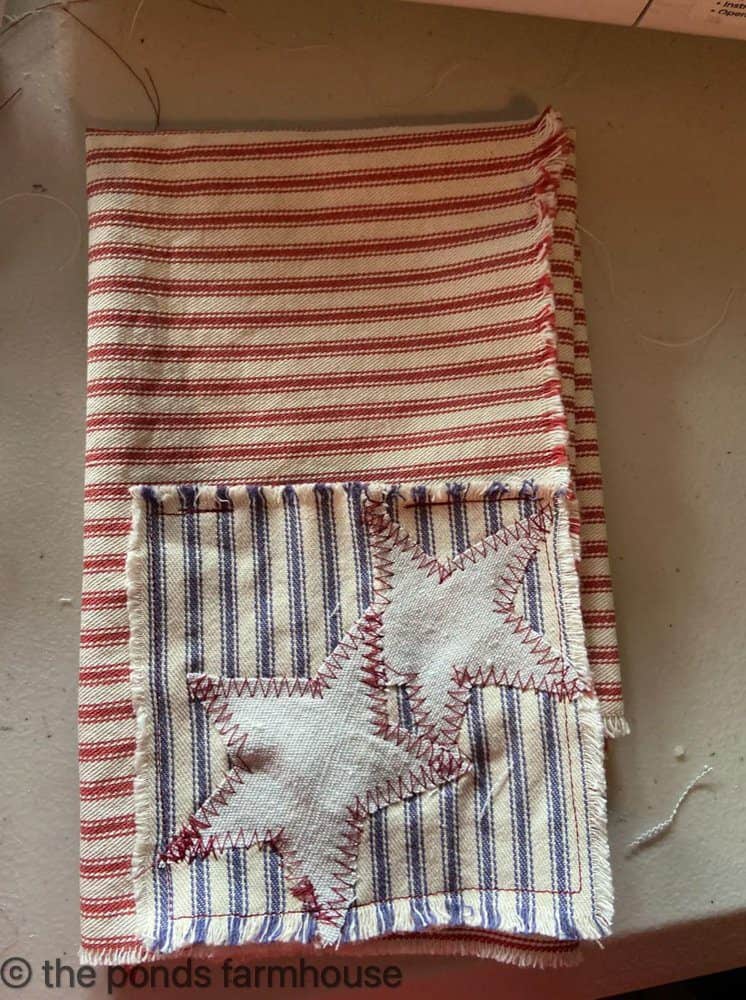 DIY Patriotic Napkins made with drop cloth and ticking fabrics