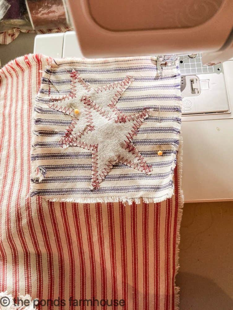 Sew pocket with stars on napkins