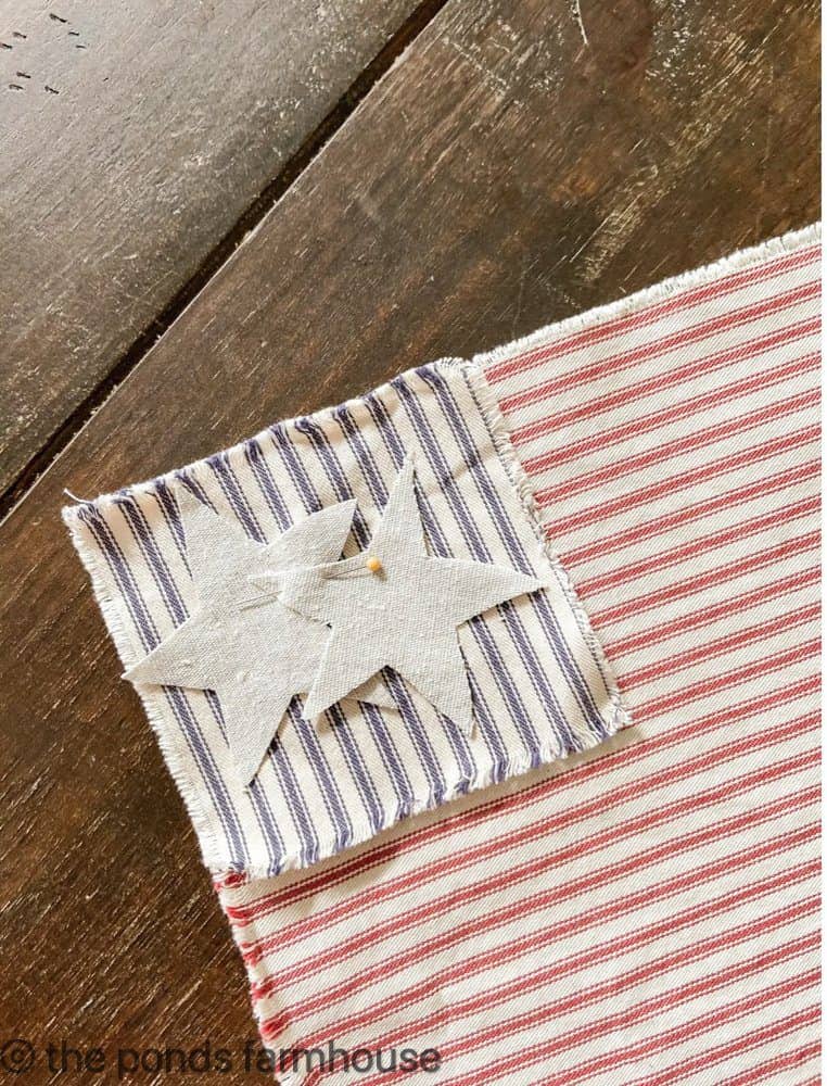 DIY Patriotic Napkins made with drop cloth and ticking fabrics