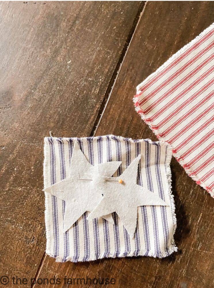 Stars and Stripes of ticking fabric with drop cloth stars to make napkins