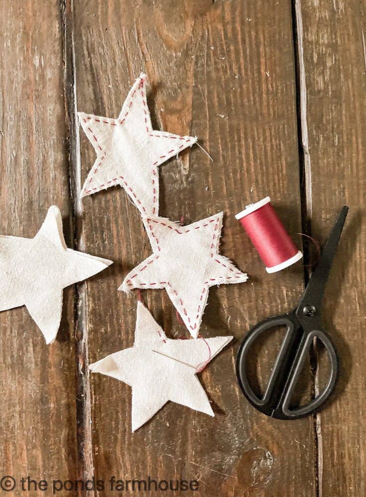 Hand stitch around drop cloth stars