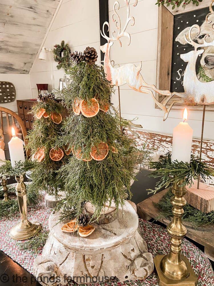 How To make Fresh Cedar and Dried Orange Topiaries for Christmas Decorating.