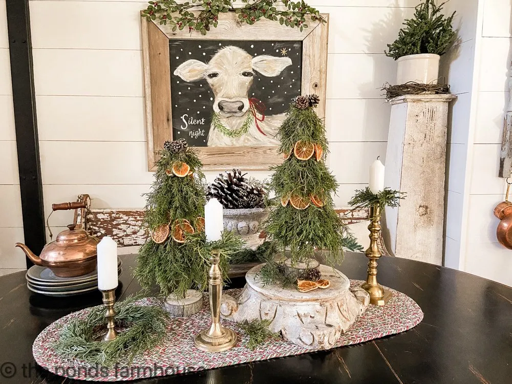 DIY Real Cedar & Dried Orange Topiaries for sustainable and budget-friendly Christmas Decorating.  
