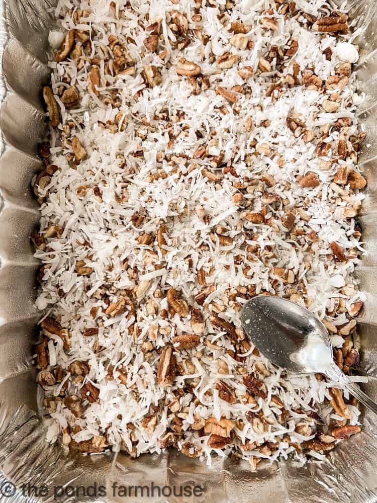 German chocolate cake with coconut topping.