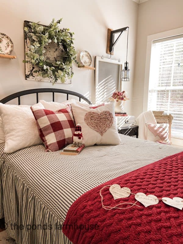 Guest Bedroom Valentine's Day tour with red and white accessories mixed with black and white.