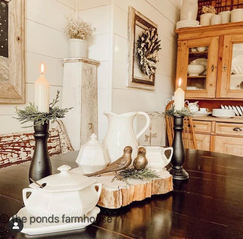 White ironstone and vintage brass bird salt and pepper shakers for a January Home Decorating Ideas for a Hygge aesthetic.  