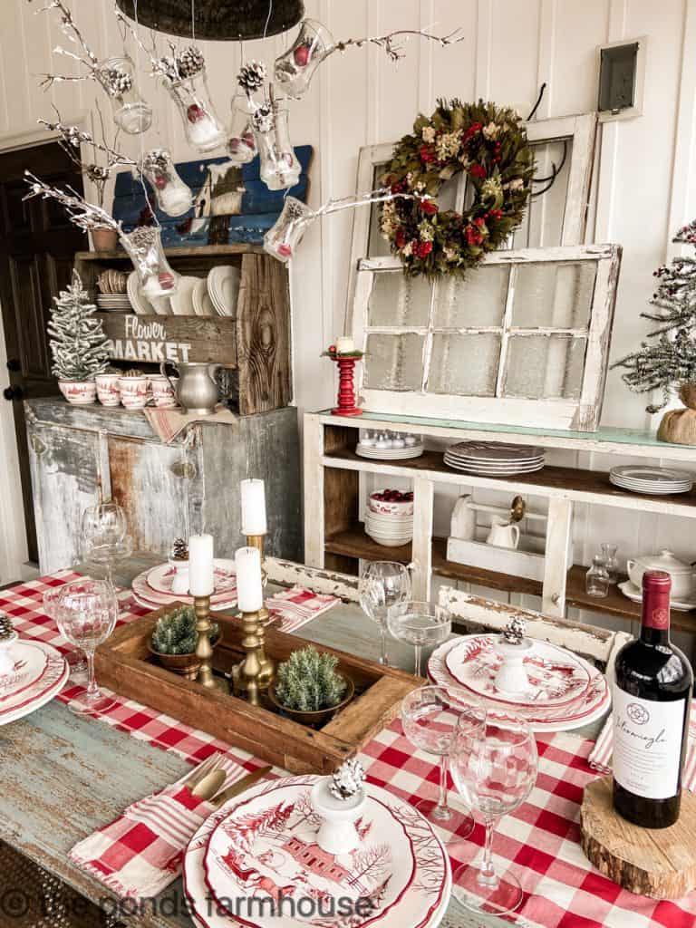 Christmas Breakfast Table set with red and white DIY table runner and cutlery pocket napkins 