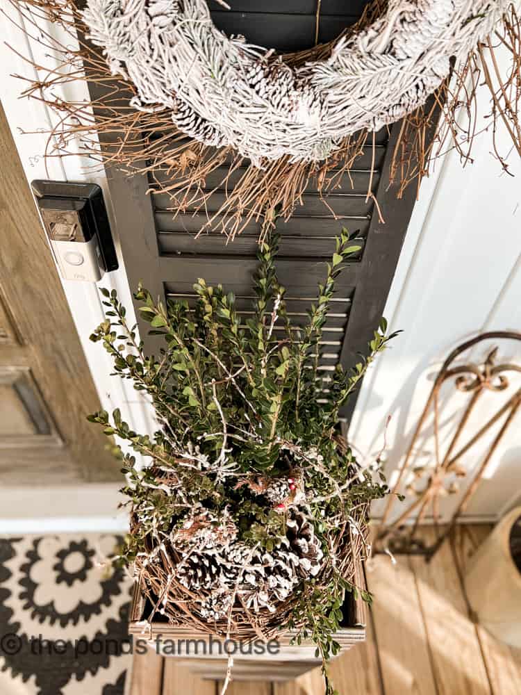 Add foraged twigs and pinecones with fresh boxwood evergreens to Winter Outdoor Planters.