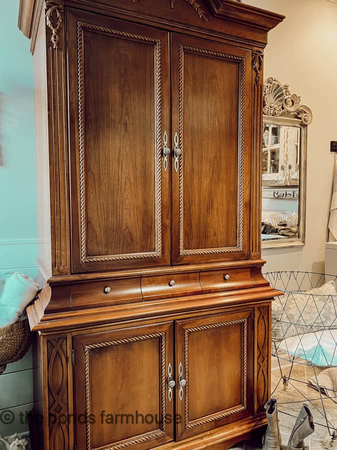 Old TV Cabinet Repurposed. Media Cabinet Transformed into a stylish jewelry and lingerie wardrobe.  