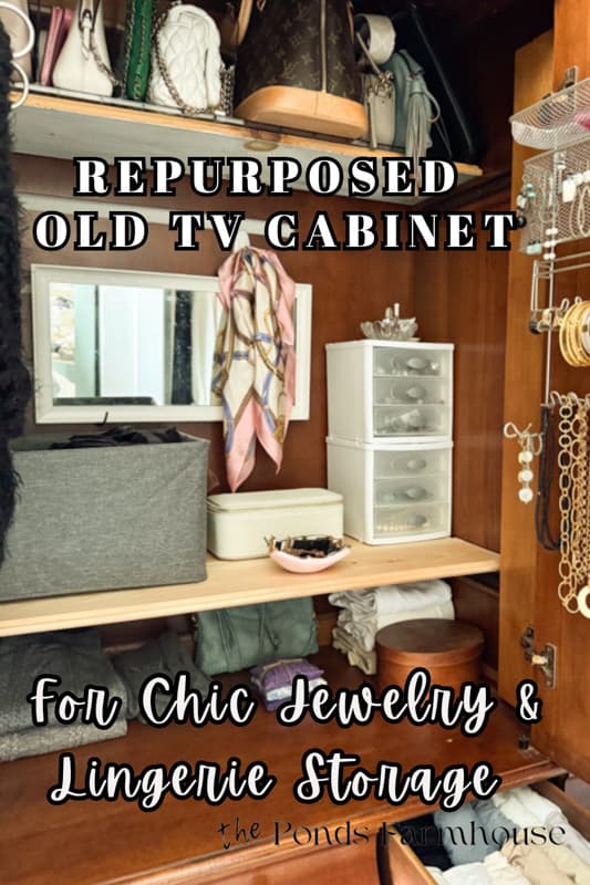 old TV cabinet repurposed for jewelry and lingerie