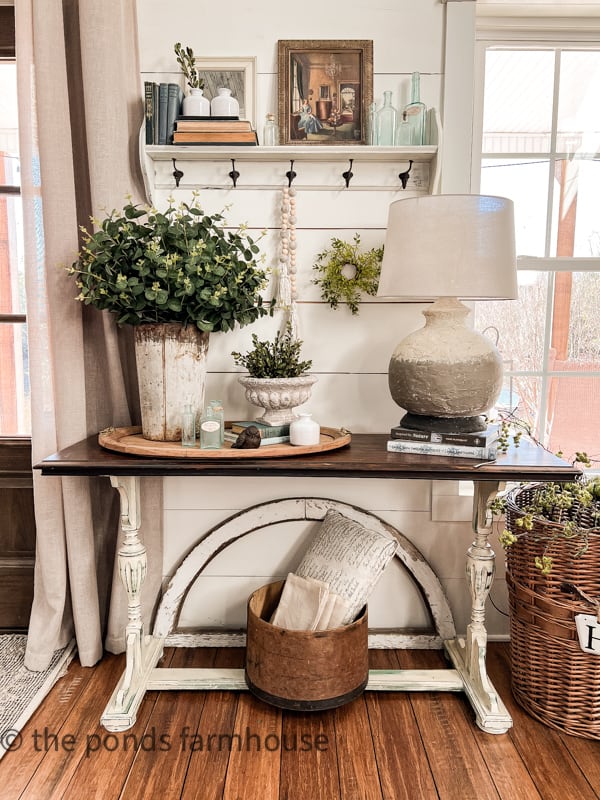 Entry Table Ideas for Spring - Budget-Friendly and Sustainable Decorating with a curated farmhouse style.