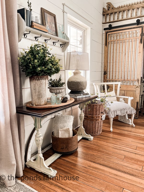 Entry Table Decor Ideas with 7 Key Elements to add Farmhouse Charm to Console Table