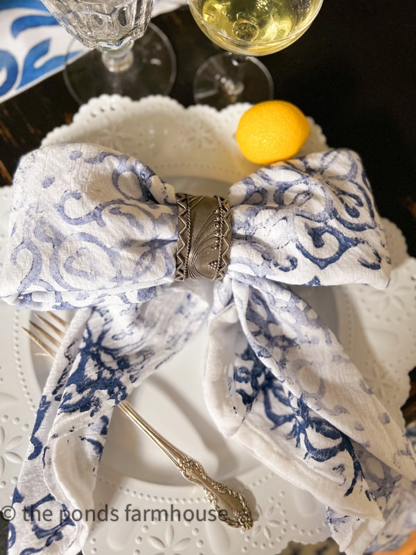 Bow Tie Napkin fold with DIY Flour Sack Towel Napkins for unique one of a kin custom napkins.
