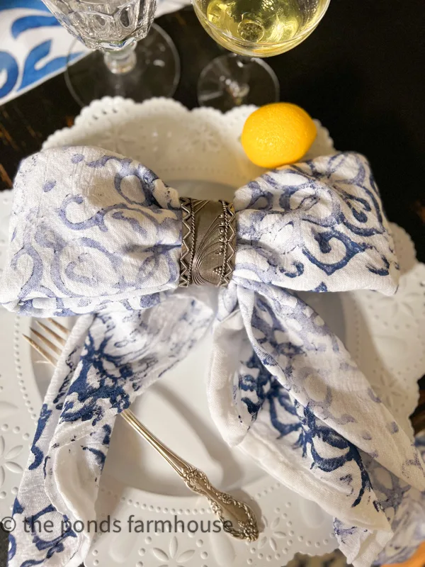 Hand-painted flour sack towels made into Italian Napkins - Blue and White Napkins.  