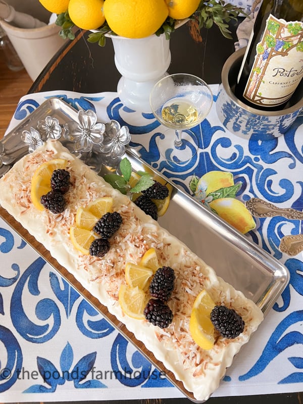 Limoncello Dessert Recipe with garnish on pewter dogwood tray.  Great Italian Dessert Recipe.