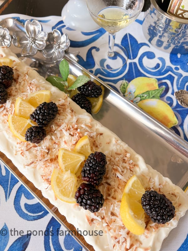 Frozen Limoncello Dessert Tart with toasted coconut for a Mother's Day Food Ideas.