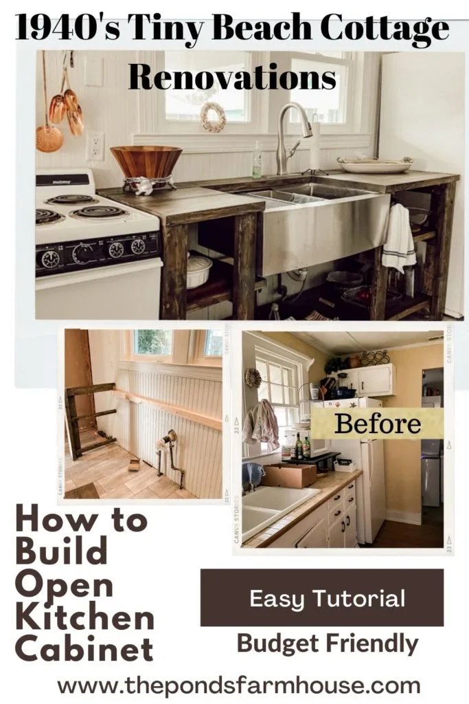 Open Kitchen Cabinets DIY Kitchen Renovation in Tiny house beach cottage. Inexpensive DIY project