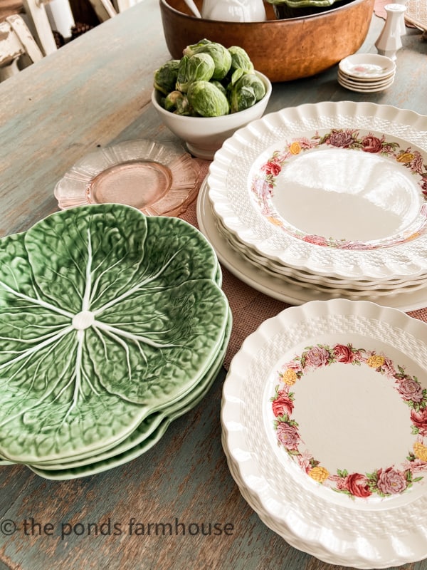 Vintage Rose Blair dishes by Spode were a thrift store find. mixed with green and pink plates.