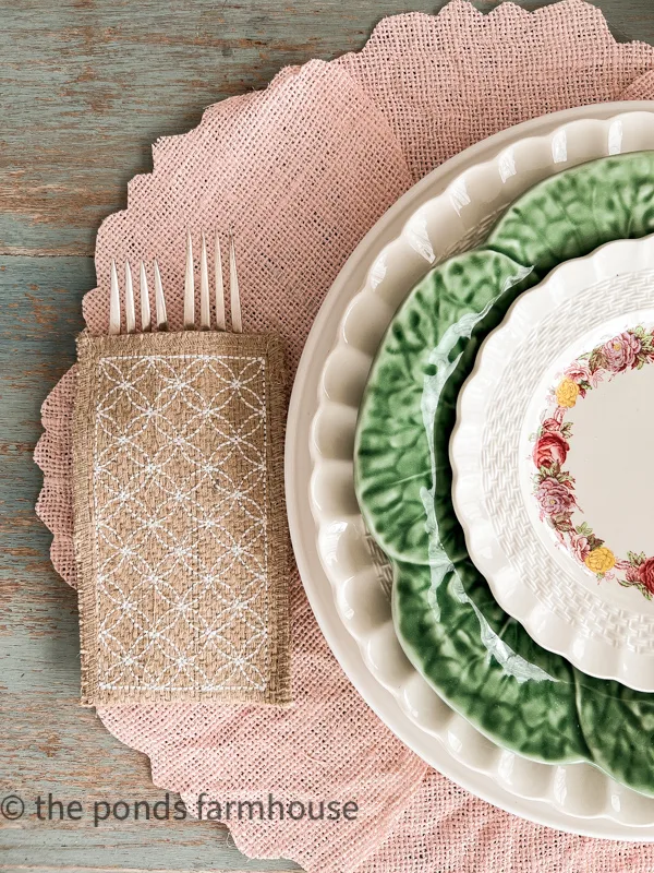 Cutlery Pockets hold silverware on Spring Tablescape