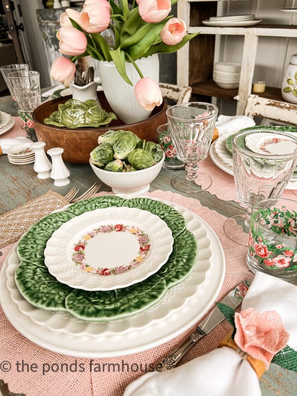 vintage tableware mixed with new for a fresh tablescape idea.  