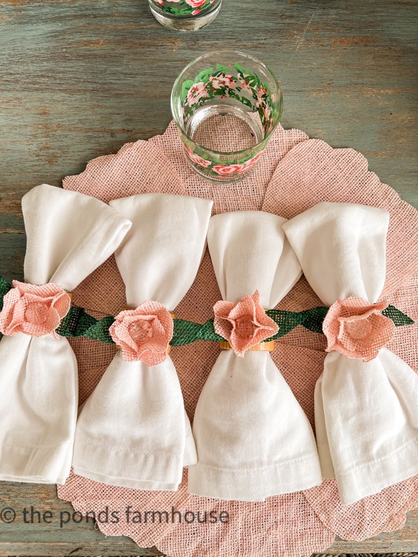 Easy DIY Napkin Rings made of burlap for a fun Spring Table Setting Idea.