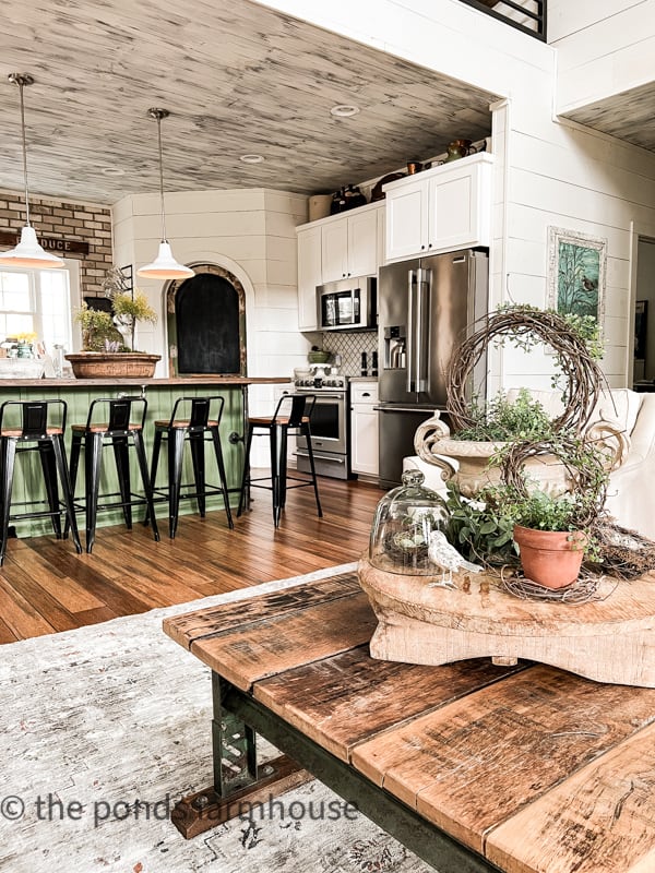 View from living room into Kitchen for Spring Decorating Ideas Tour