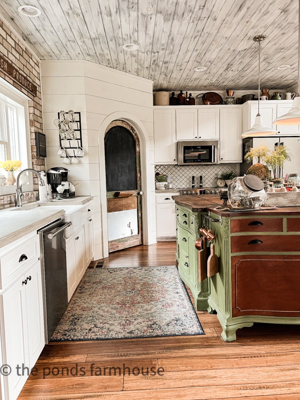 Kitchen island made with two pieces of furniture purchased at Ivey cottage Wilmington NC.