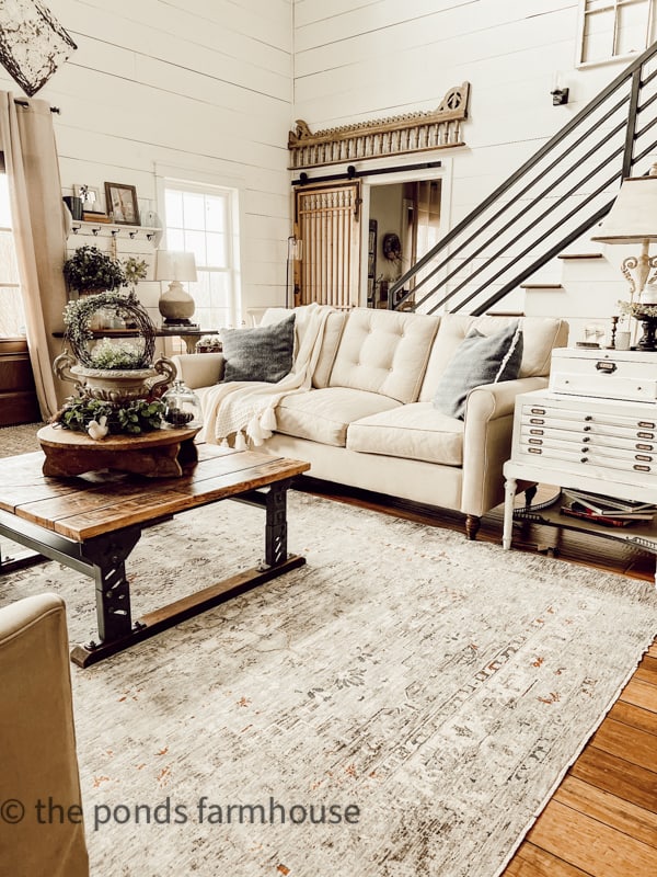 Living Room View on Farmhouse Spring Decorating tour