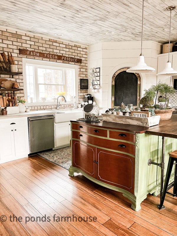 How To Build A DIY Kitchen Island shows step by step how to repurpose old furniture into a kitchen island.  