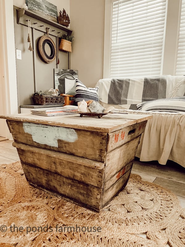 Vintage Champagne Crate upcycled for a coffee table in beach cottage