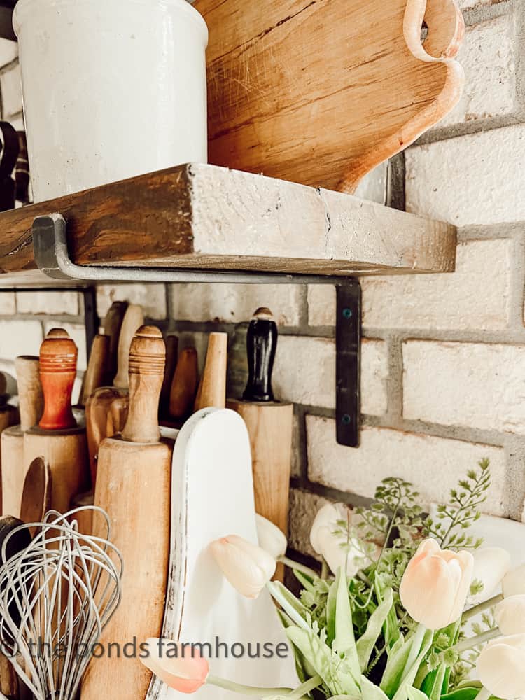 Open Shelves with iron brackets for an industrial farmhouse feel