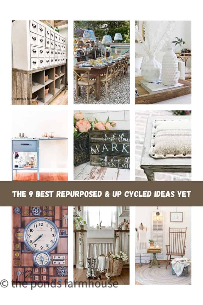 9 Repurposed Furnitureand Up-cycled decorating ideas.  How To repurpose step by step.  